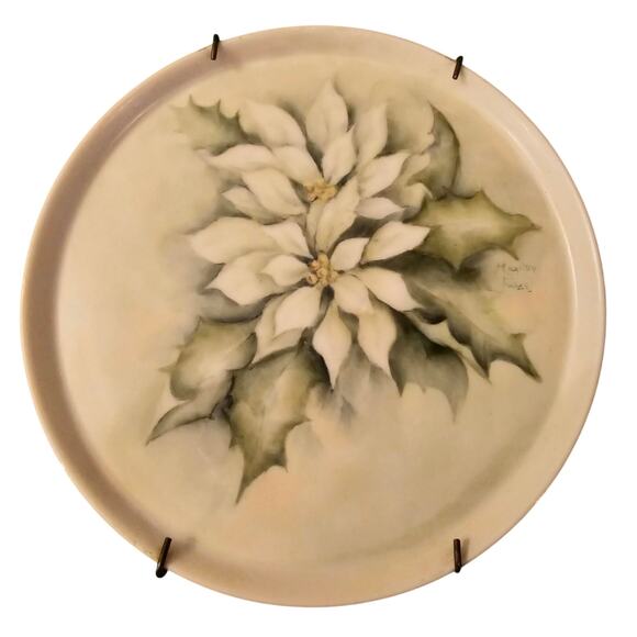 Vintage Hand Painted Plate With Wall Hooks Floral w Green and White - Picture 1 of 4